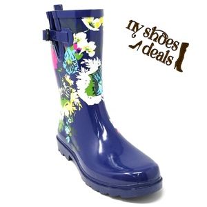 Women Mid-Calf 11" Blue Rubber Rainboots RB6042